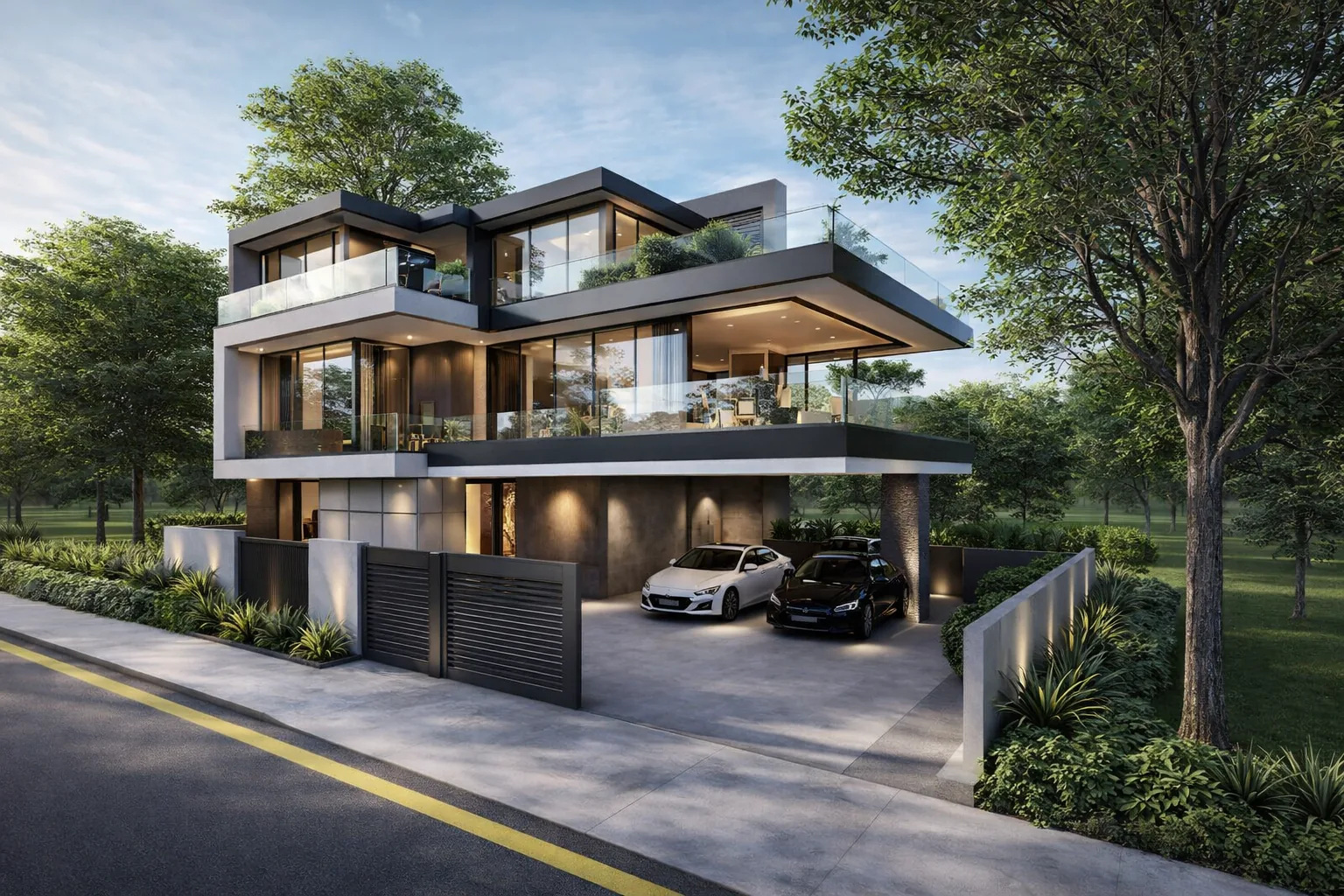 Three-storey residential house exterior design by Creacion Architecture, Philippines
